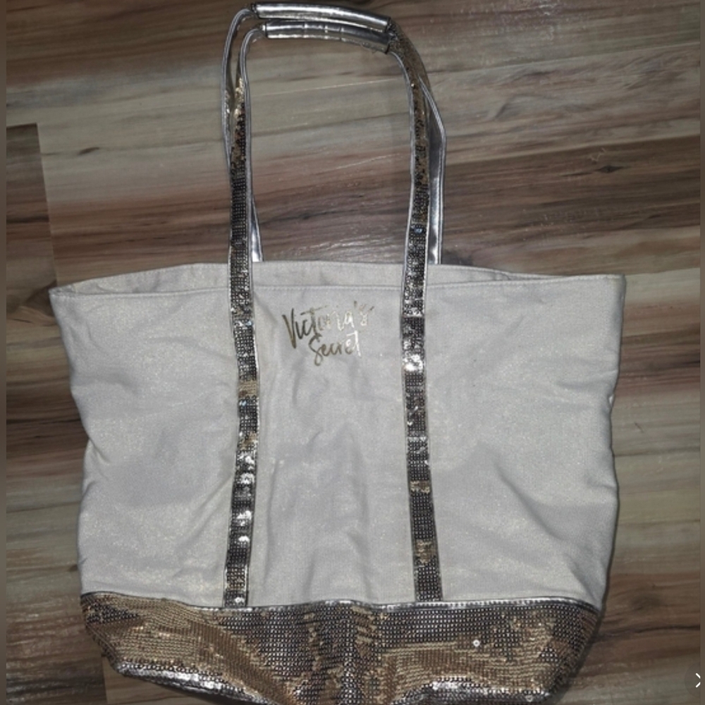 Victoria Secret's White and Silver Sequin Tote Bag